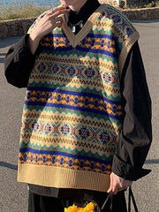 Vintage-Jacquard-Pulloverweste für Herren