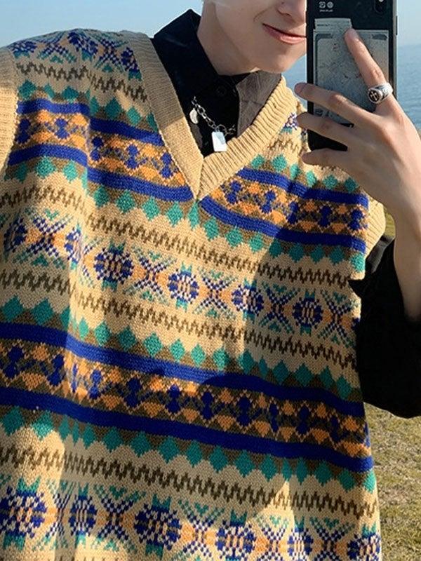 Vintage-Jacquard-Pulloverweste für Herren