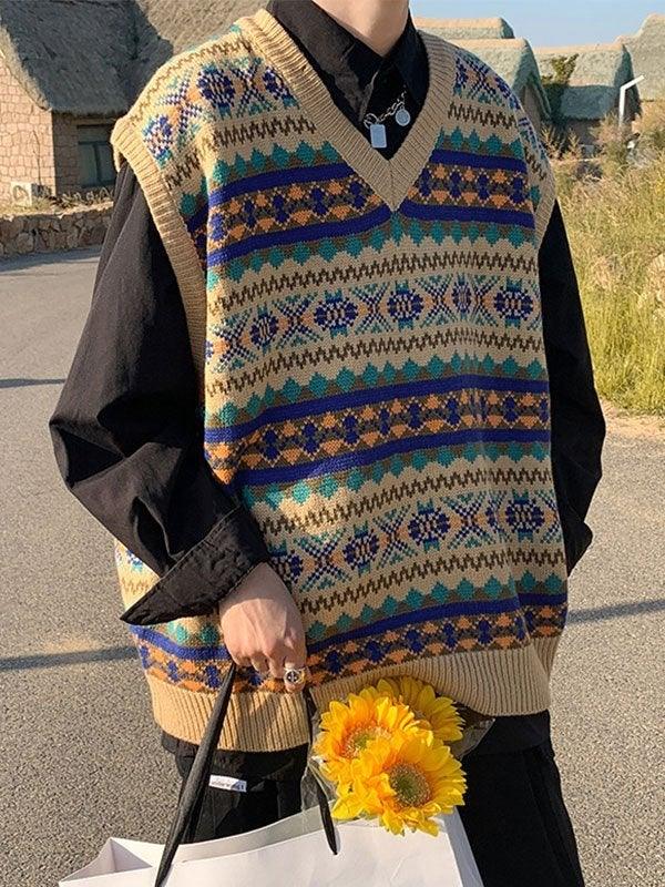 Vintage-Jacquard-Pulloverweste für Herren
