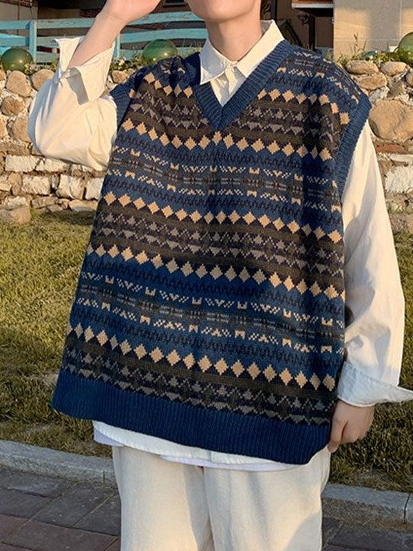 Vintage-Jacquard-Pulloverweste für Herren