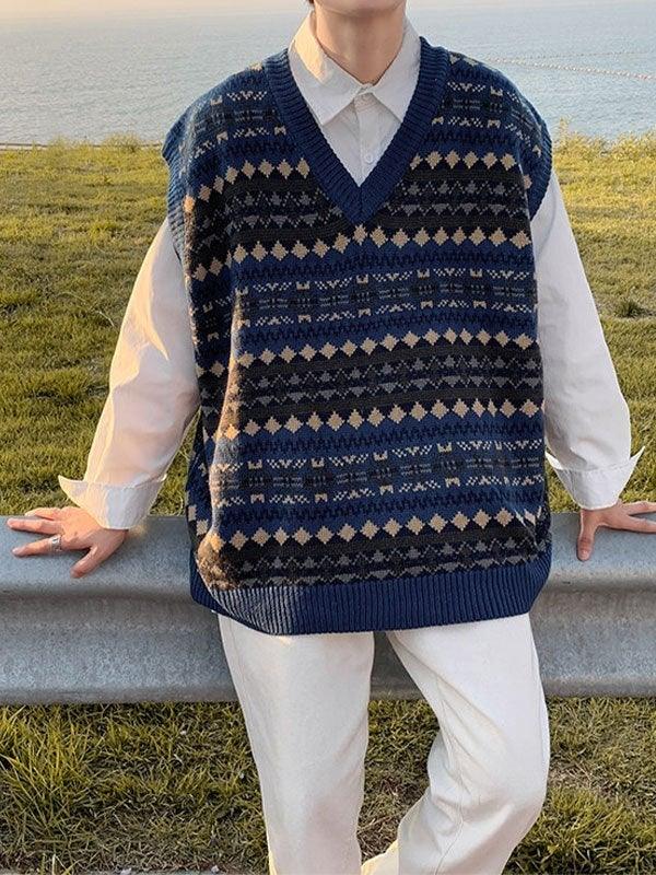 Vintage-Jacquard-Pulloverweste für Herren