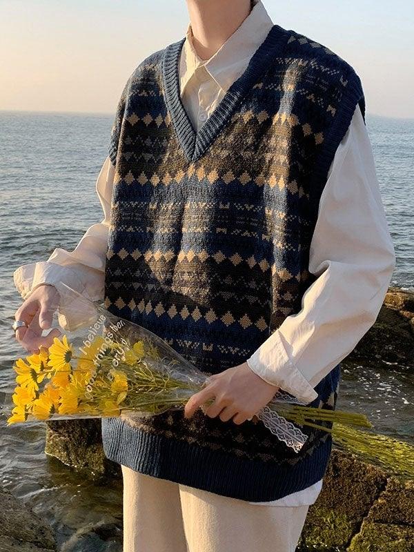 Vintage-Jacquard-Pulloverweste für Herren