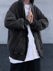 Sudadera con capucha y cremallera negra lavada vintage para hombre