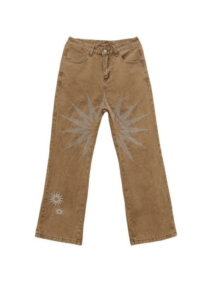 Herrenjeans im Vintage-Waschungsstil mit Stickereien und Knöchelschlag