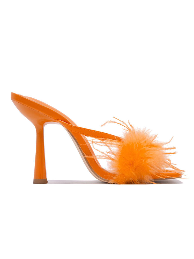 High Heel Pantoletten aus Federfell