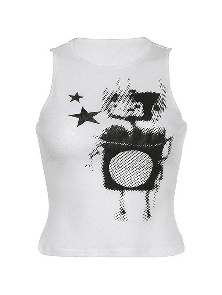 Pixel Robot Star Weißes kurzes Tanktop