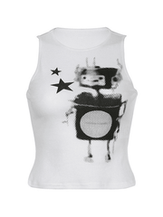 Pixel Robot Star Weißes kurzes Tanktop