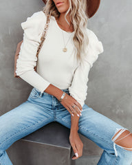 Poetry In The Air Puff Sleeve Knit Sweater - Ivory - FINAL SALE