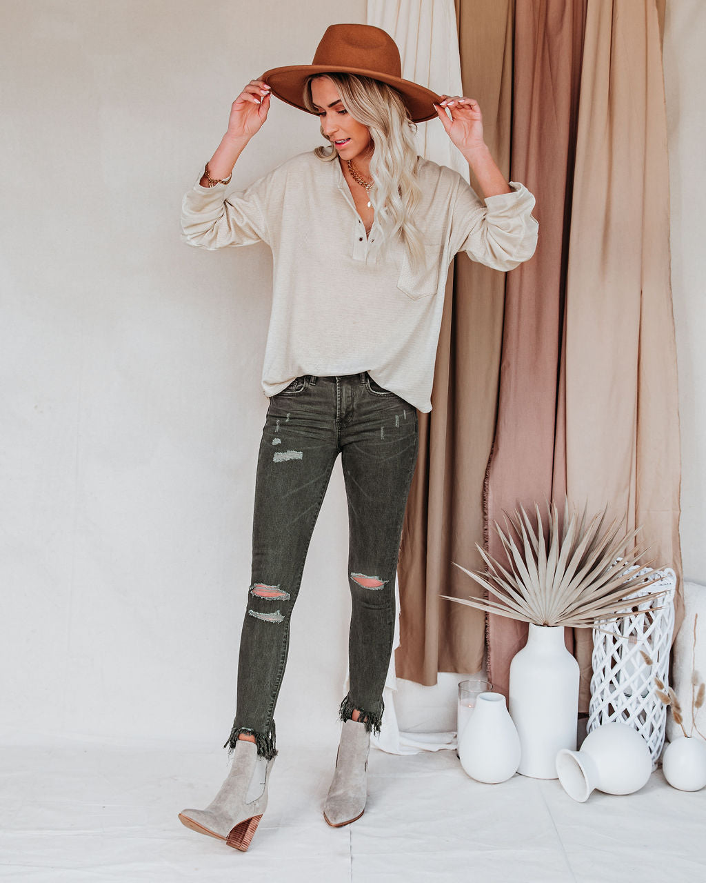 Prism Washed Grommet Top – Geröstete Mandel – ENDGÜLTIGER VERKAUF