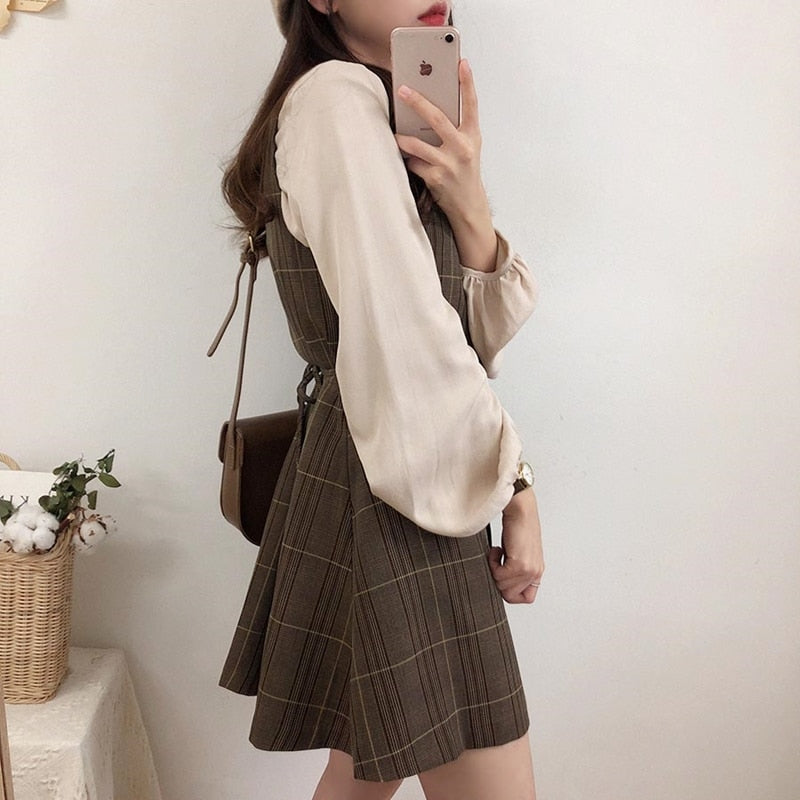 Lindo minivestido estilo pichi vintage a cuadros de 2 piezas