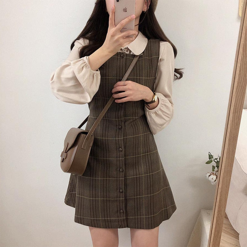 Lindo minivestido estilo pichi vintage a cuadros de 2 piezas
