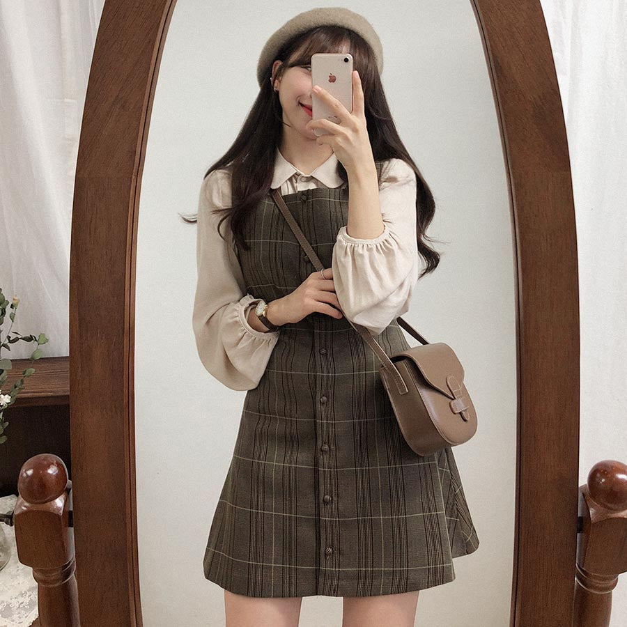 Lindo minivestido estilo pichi vintage a cuadros de 2 piezas