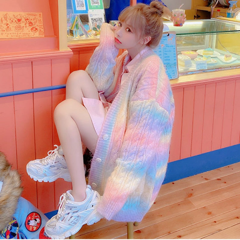 Regenbogen süße Kawaii Strickjacke