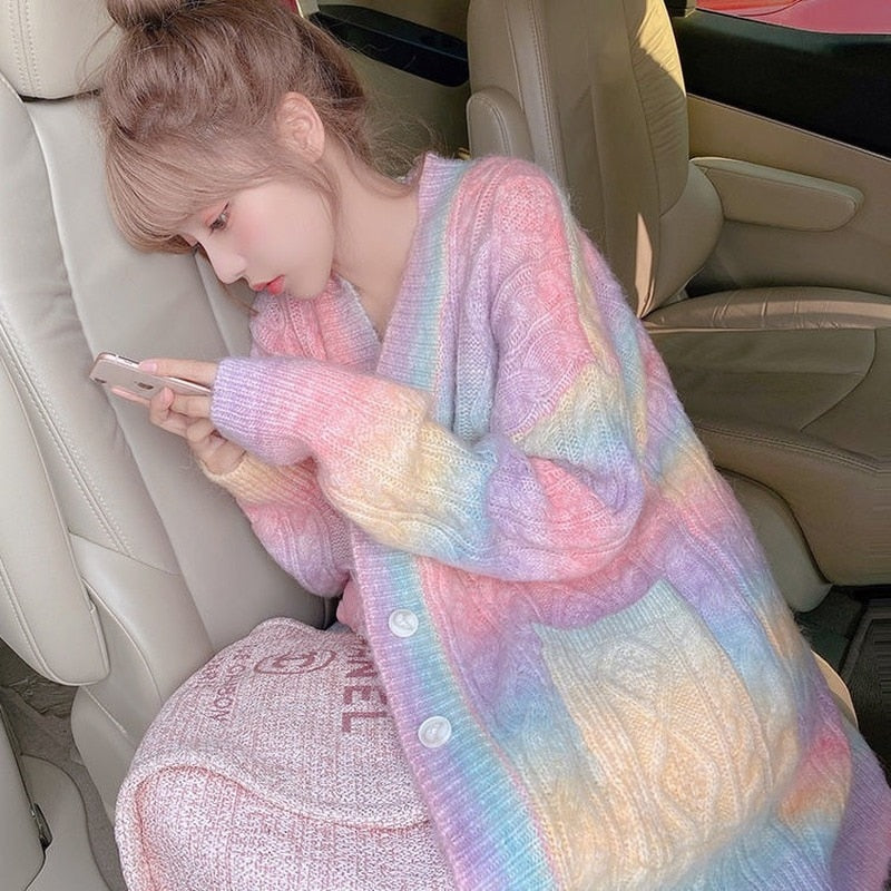 Regenbogen süße Kawaii Strickjacke