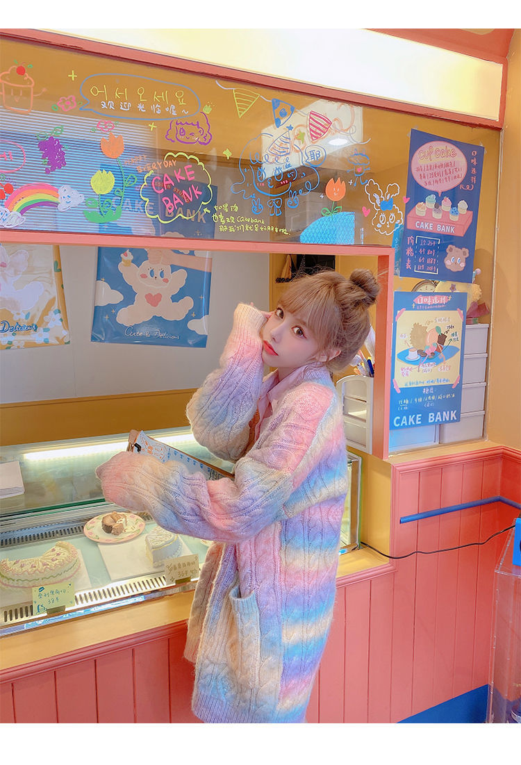 Regenbogen süße Kawaii Strickjacke