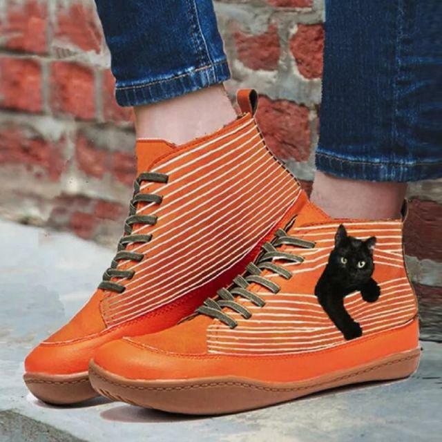 Cute Cat Print Flat Boots