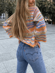 Gestreifter Häkelstrickpullover