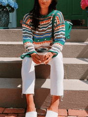 Gestreifter Häkelstrickpullover