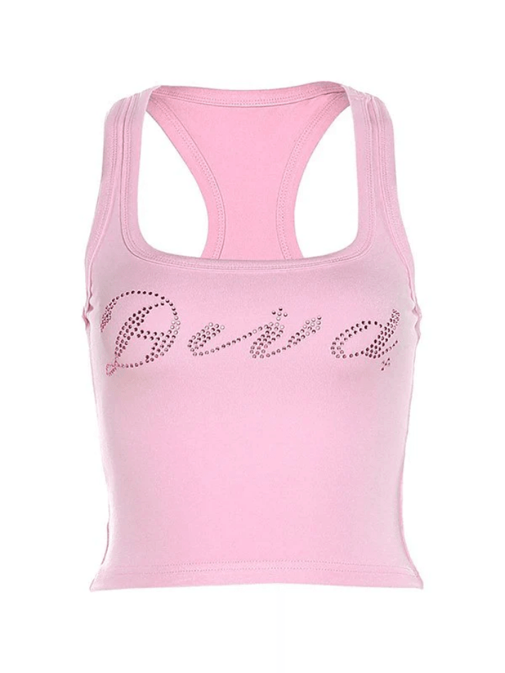 Kurzes Tanktop mit Strass-Buchstaben