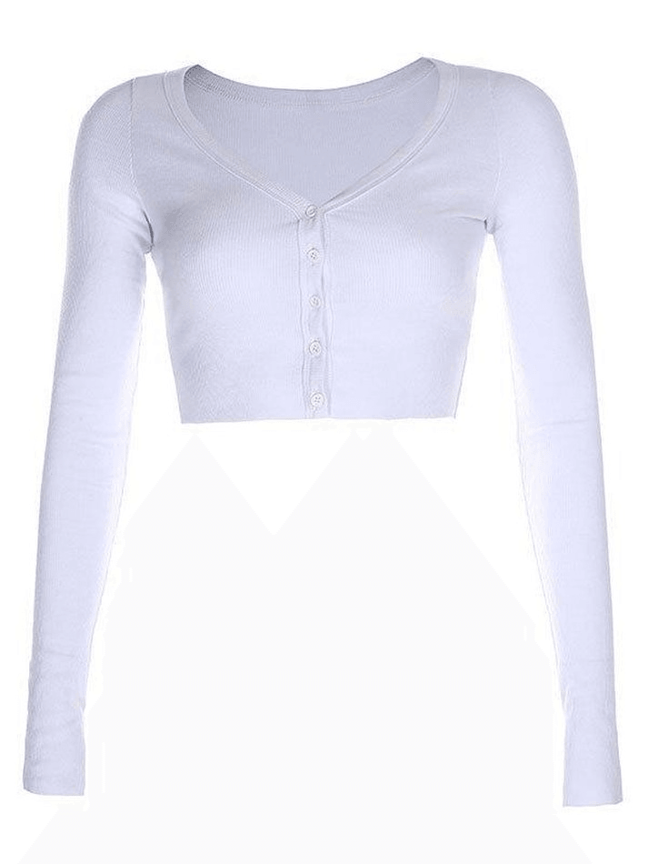 Geripptes, langärmliges Crop-Top mit Knöpfen