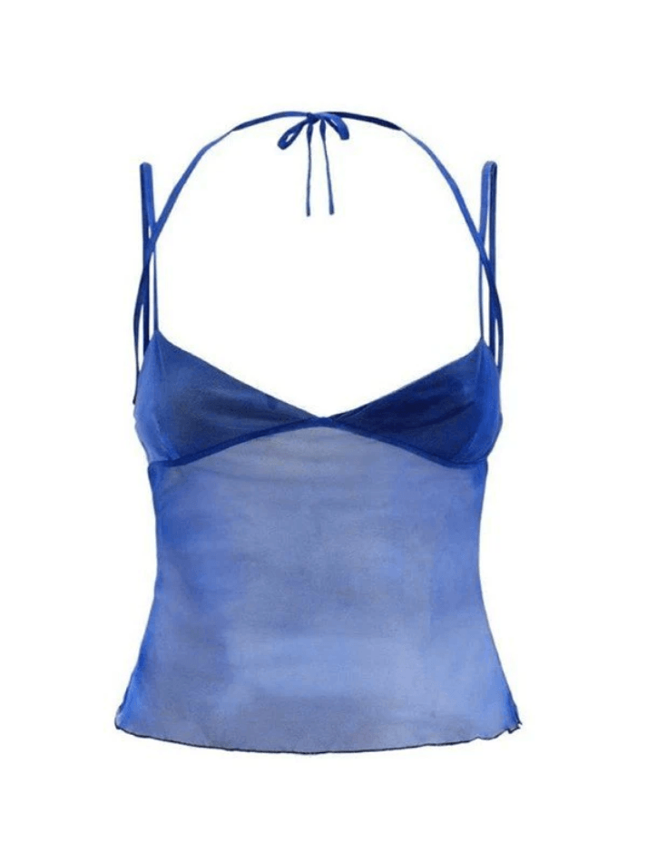 Halbtransparentes, kurzes Camisole aus Netzstoff