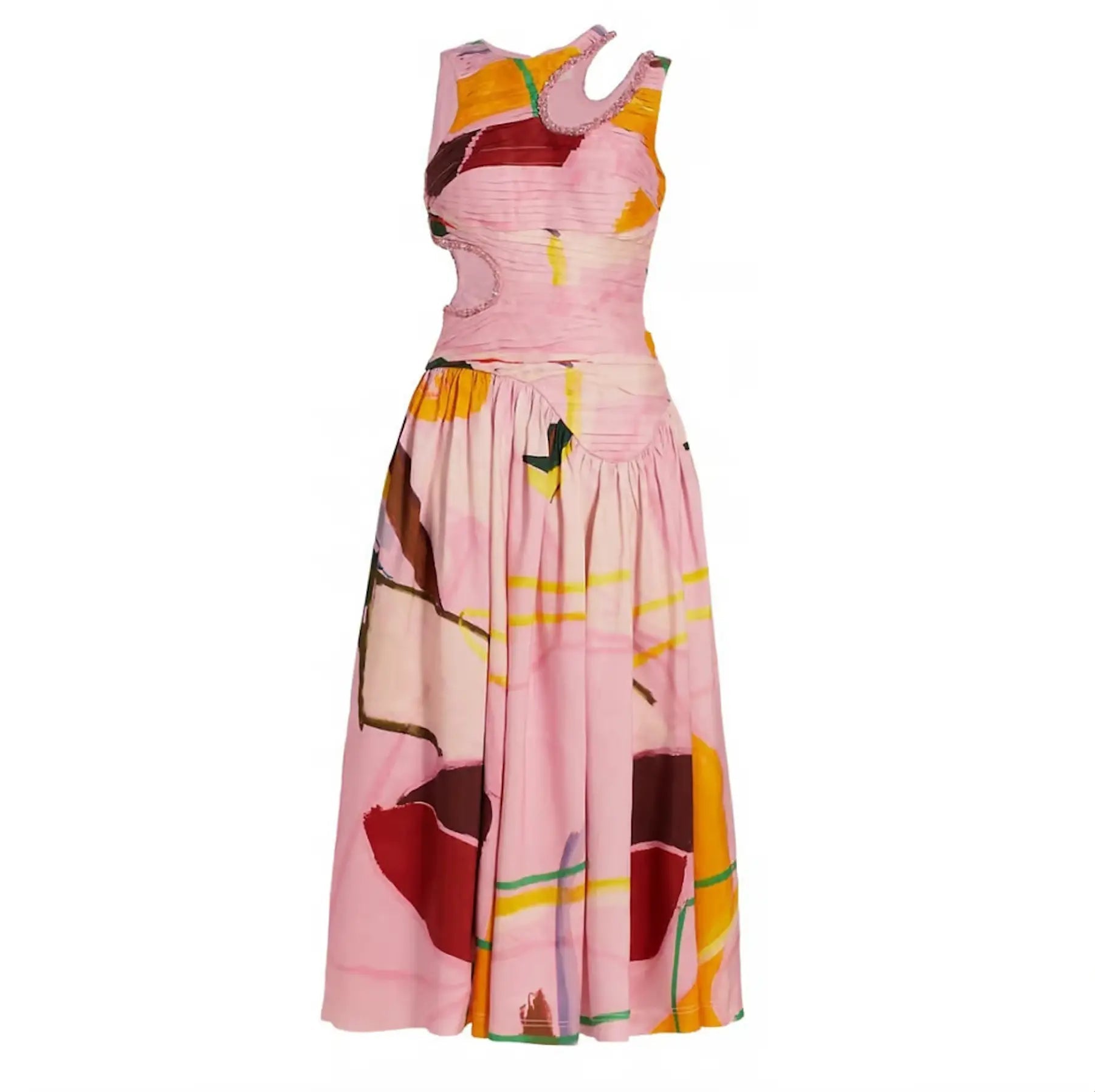 Vestido sin mangas calado de longitud media - Elegancia de cintura alta 