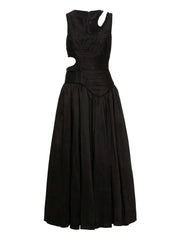 Vestido sin mangas calado de longitud media - Elegancia de cintura alta 