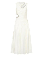 Vestido sin mangas calado de longitud media - Elegancia de cintura alta 