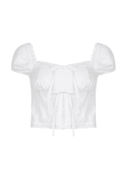 Weißes Crop-Top mit Schlitz und Puffärmeln