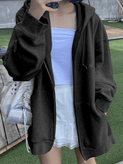 Sudadera con capucha y cremallera de color liso con forro polar