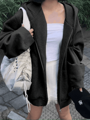 Sudadera con capucha y cremallera de color liso con forro polar