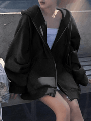 Sudadera con capucha y cremallera de color liso con forro polar