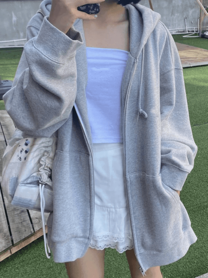 Sudadera con capucha y cremallera de color liso con forro polar