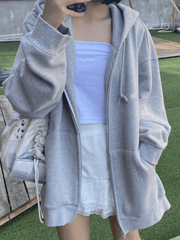 Sudadera con capucha y cremallera de color liso con forro polar