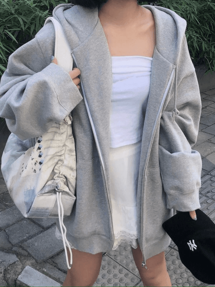 Sudadera con capucha y cremallera de color liso con forro polar