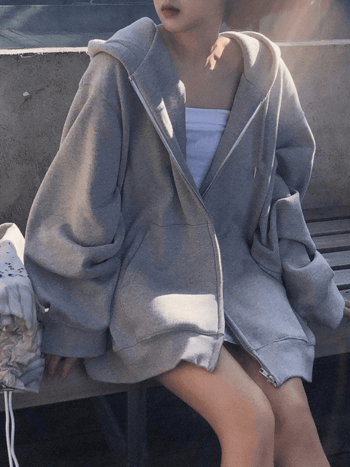 Sudadera con capucha y cremallera de color liso con forro polar