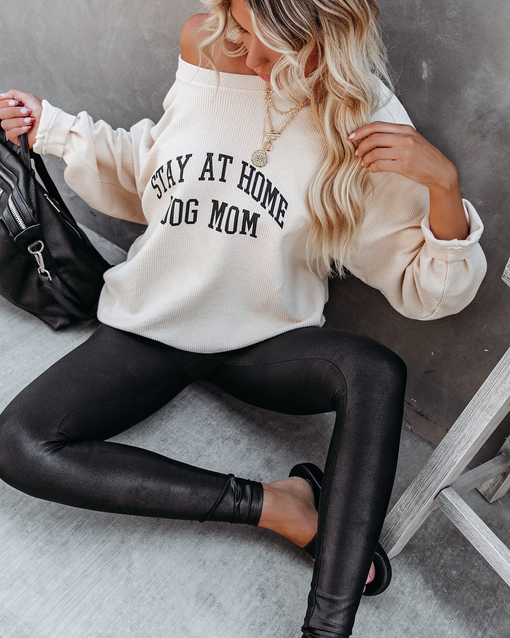 Pullover aus gerippter Baumwolle „Stay At Home Dog Mom“