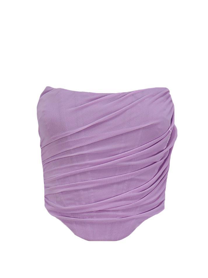Trägerloses Bustier-Korsett-Crop-Top aus Netzstoff mit Stäbchen