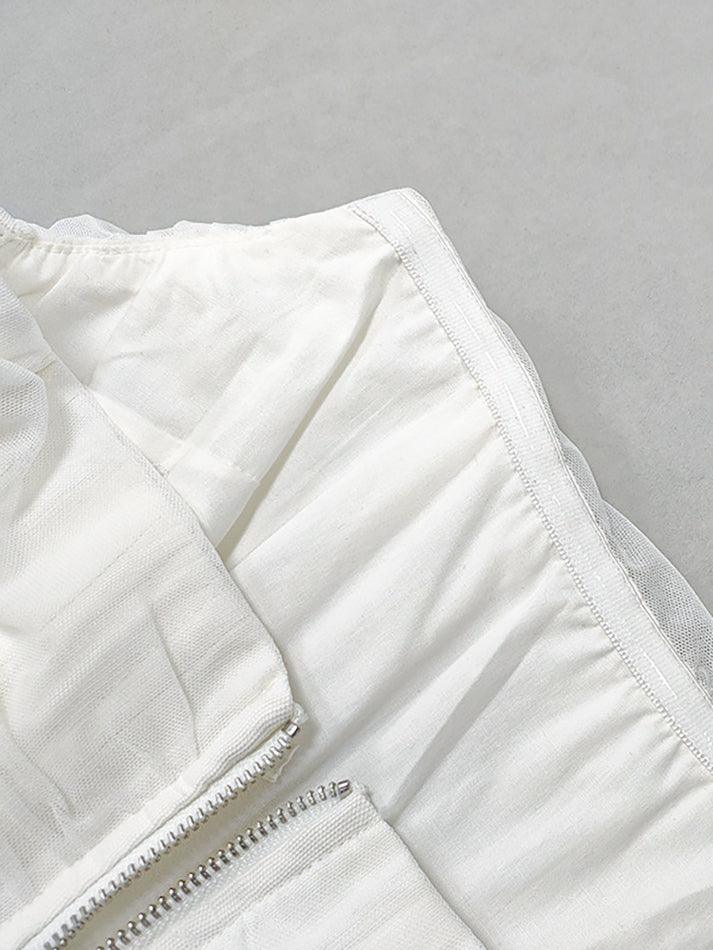 Trägerloses Bustier-Korsett-Crop-Top aus Netzstoff mit Stäbchen