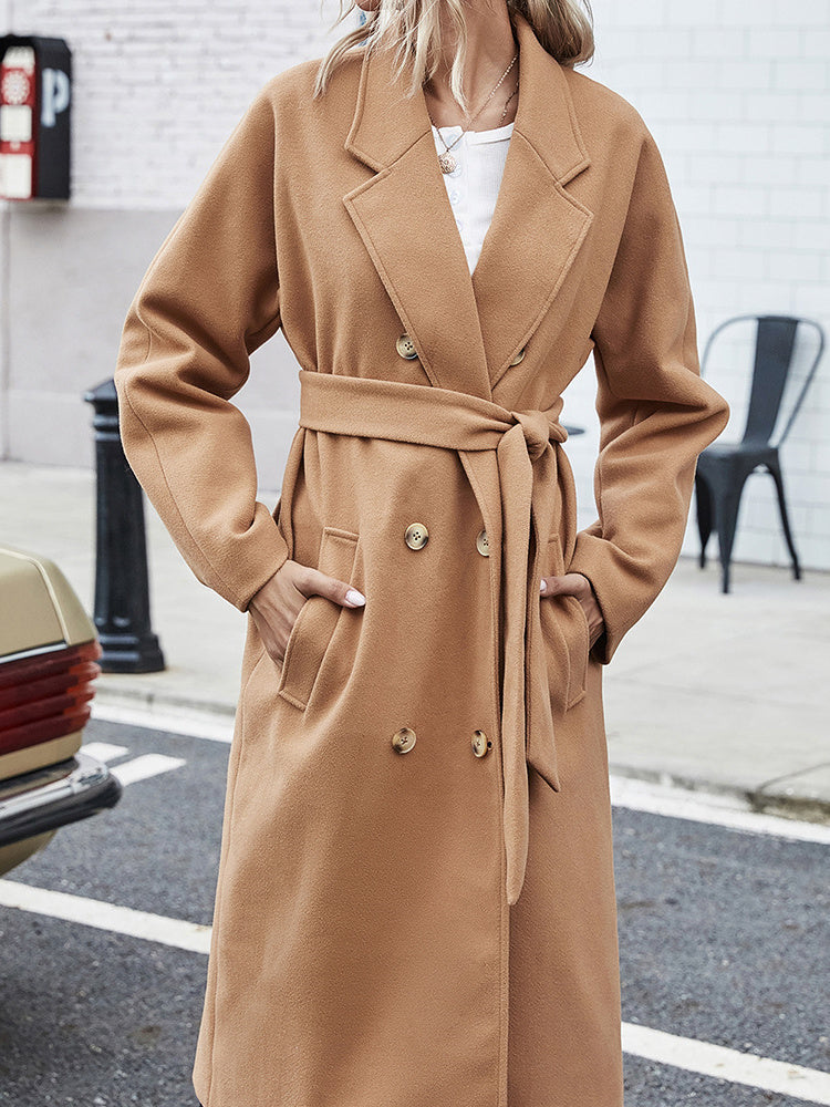 Mittellanger zweireihiger Wollmantel mit Cardigan-Träger für Herbst und Winter