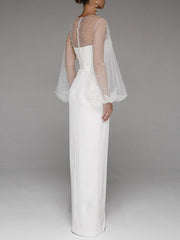 Abendkleid mit Tube-Top und Netzstoff und Perlen