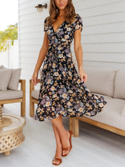 Vestido informal con cuello en V y estampado festivo 