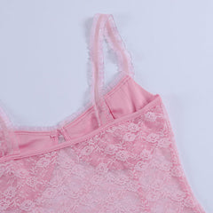 Top corto de encaje transparente con volantes Sweet Style - Rosa