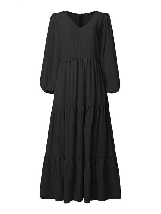 Temperamentvolles, fließendes Kleid mit V-Ausschnitt und langen Ärmeln
