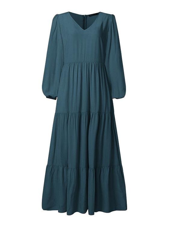 Temperamentvolles, fließendes Kleid mit V-Ausschnitt und langen Ärmeln