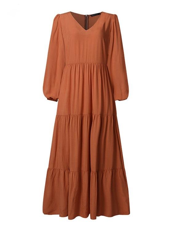 Temperamentvolles, fließendes Kleid mit V-Ausschnitt und langen Ärmeln