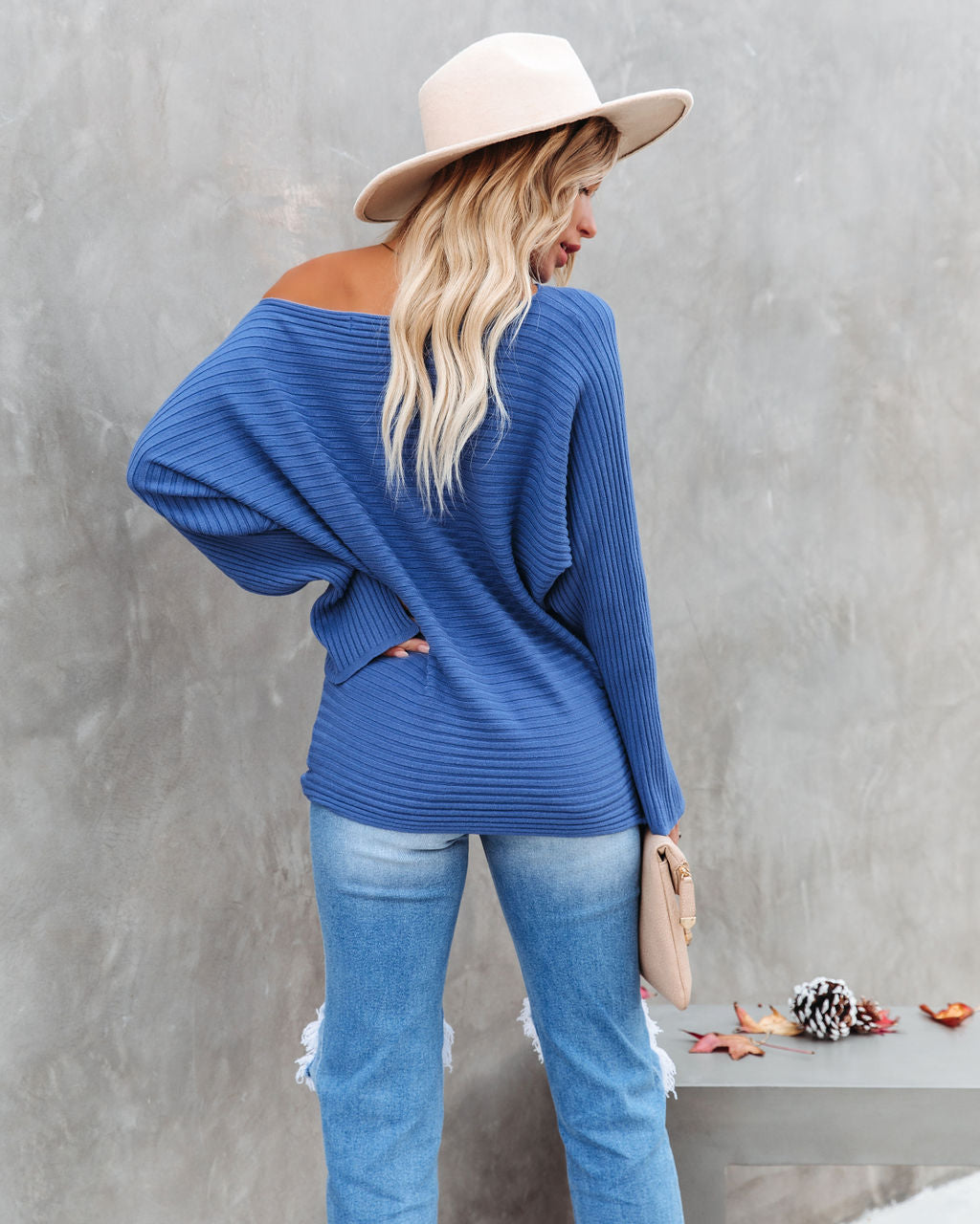 This Time Around gerippter Dolman-Pullover - Kobaltblau