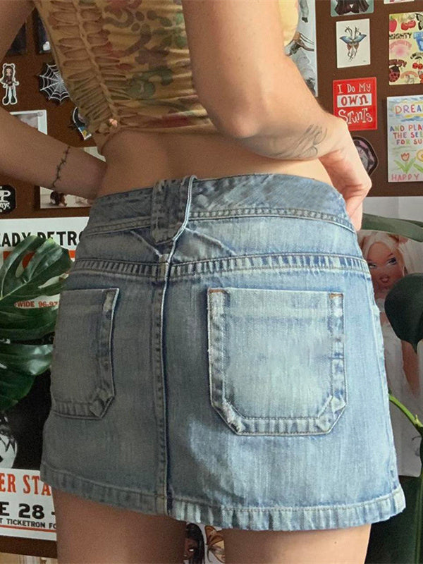 Jeansrock mit hoher Taille und großen Taschen