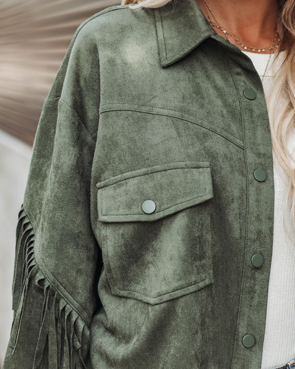 Jacke aus Wildlederimitat mit Fransen - Dusty Teal