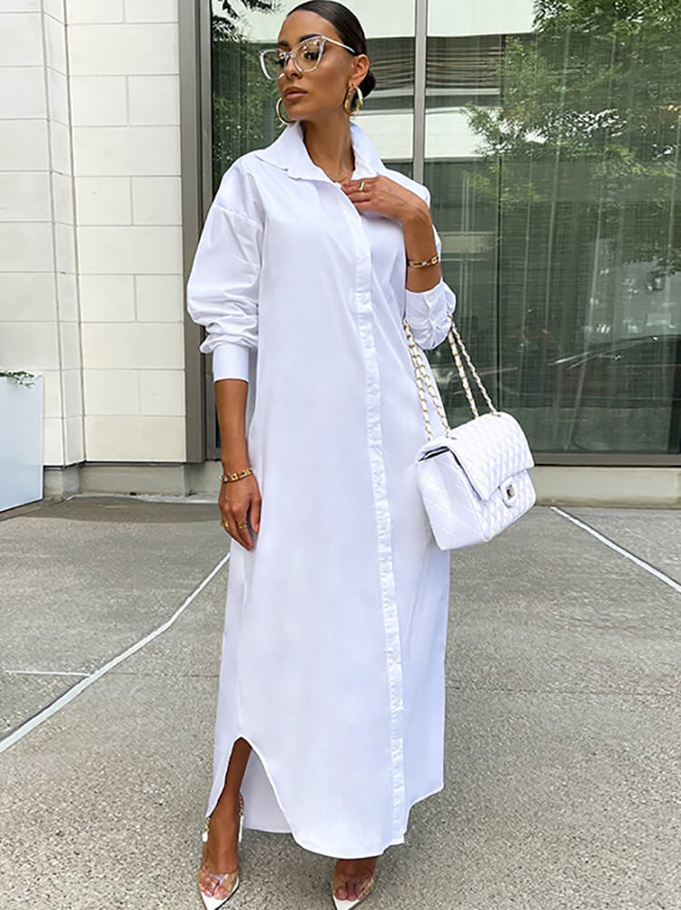 Langärmliges Hemdkleid mit Knopfleiste